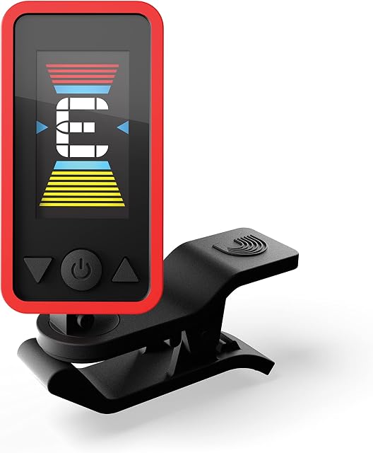D'Addario Guitar Tuner - Eclipse Headstock Tuner - Clip On Tuner for Guitar - Great for Acoustic Guitars & Electric Guitars - Quick & Accurate Tuning - Red