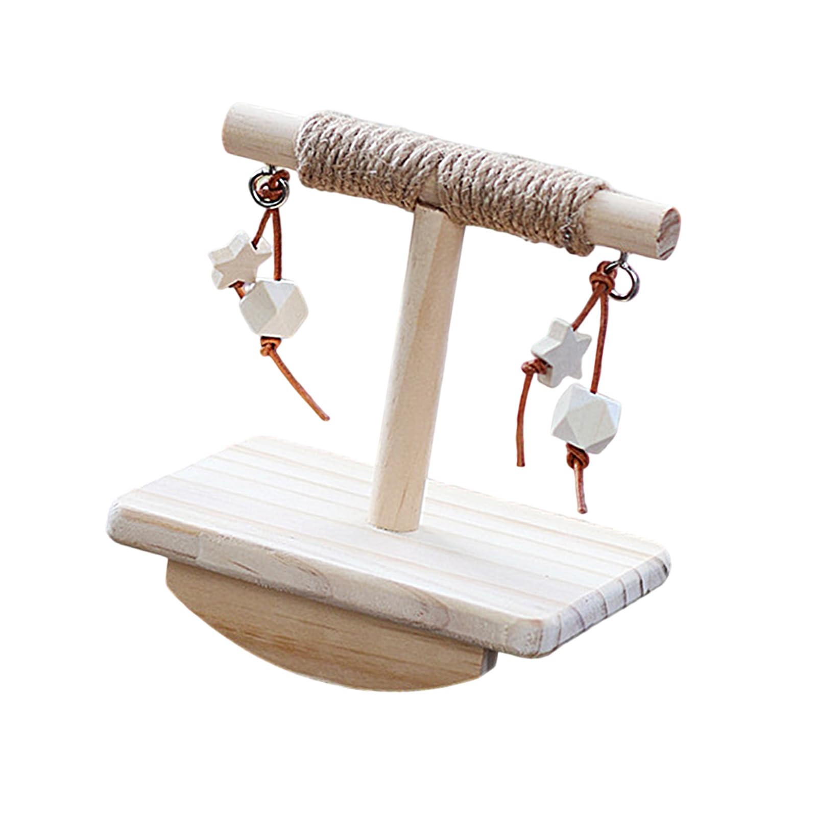 LUCKGONI Natural Wood Bird Rocking Perch Stand Toy With Hanging Block For Exercise And Entertainment Parrots Indoor Enriching Toy