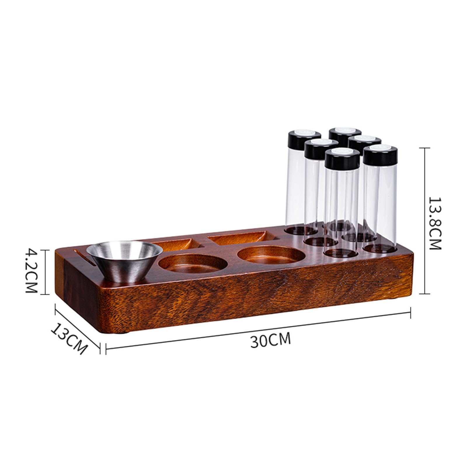 Présentoir À Café en Bois pour Dosettes Individuelles, avec Entonnoir Et Valve Unidirectionnelle, 6 Tubes en Verre, Capacité De 22 À 25 G, Idéal pour La Cuisine