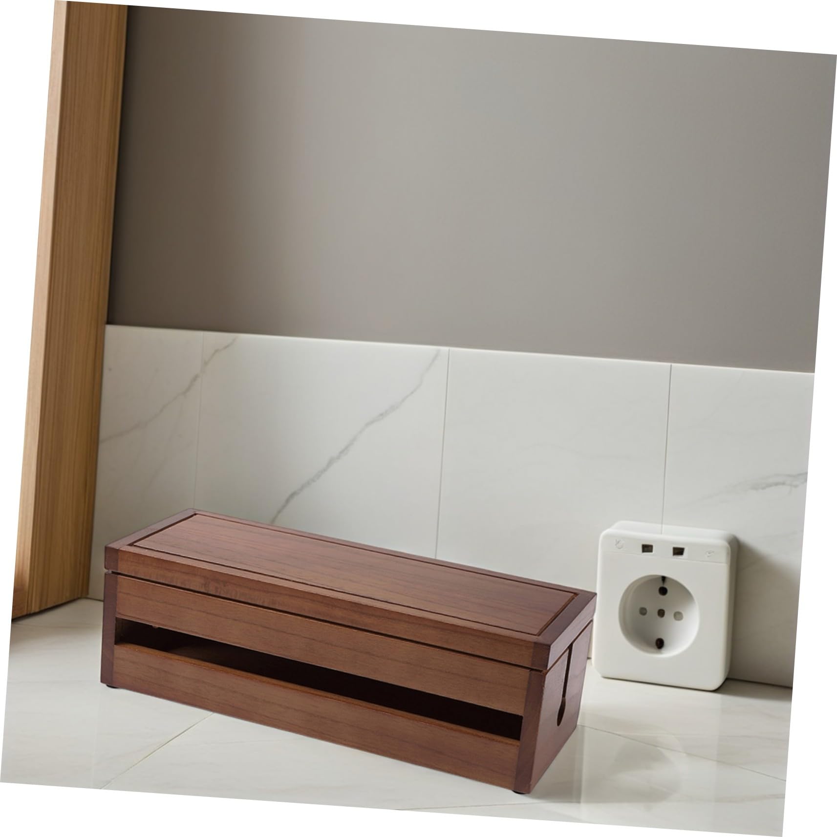 SHOWERORO Holz Kabel Organizer Kasten Großzügig mit Abnehmbarer Abdeckung Steckdosenbehälter aus Massivem Holz Kabelaufbewahrung für Steckdosenleisten und Adapter Wärmeableitung für Büro
