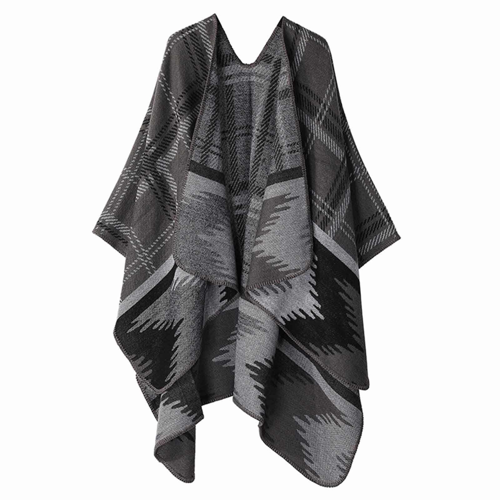 Womens Shawl Wraps Checkered Open Front Poncho Cape Elegant Knitted Scarf Vintage Blanket Cardigan Shawls for Fall Winter