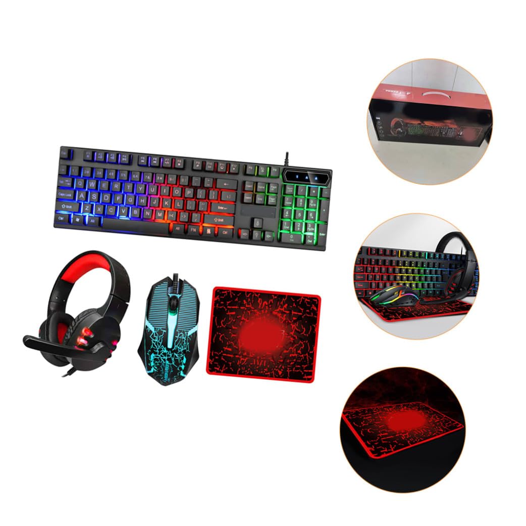 SHINEOFI Tastiera Mouse Gaming Retroilluminati con Cuffie Ergonomiche e Tappetino USB Wired per Computer e Ufficio Sostituzione Perfetta per Giocatori