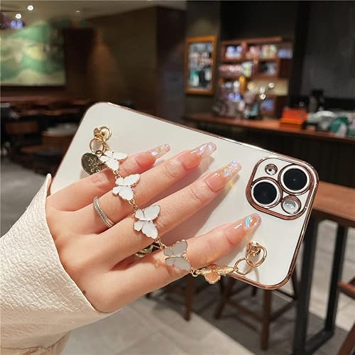 Miniatura 2 de Funda de cadena de teléfono con pulsera de metal de mariposa chapada de lujo para iPhone 14 Pro Max 14 Pro 13 12 11 Mini XR XS X 7 8 Plus SE 3,