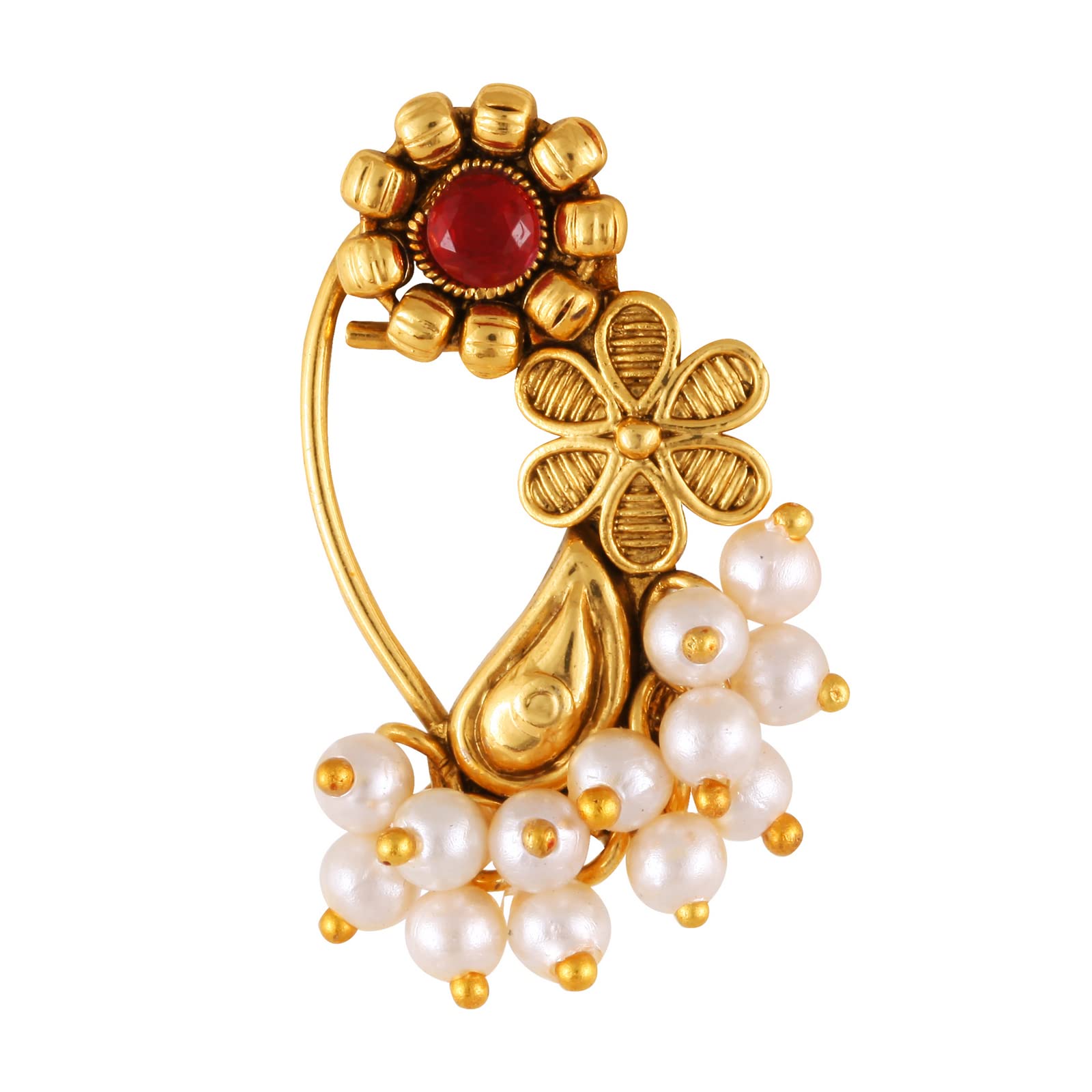 Vighnaharta Gold Plated with Pearl Alloy and Artificial stone Non Piercing Maharashtrian Nath Nathiya./ Nose Pin valentine day gift valentineday gift for her gift for him gift for women gift for women {VFJ1173NTH-Press-Red } (B0B5H18HBK) Amazon Price History, Amazon Price Tracker