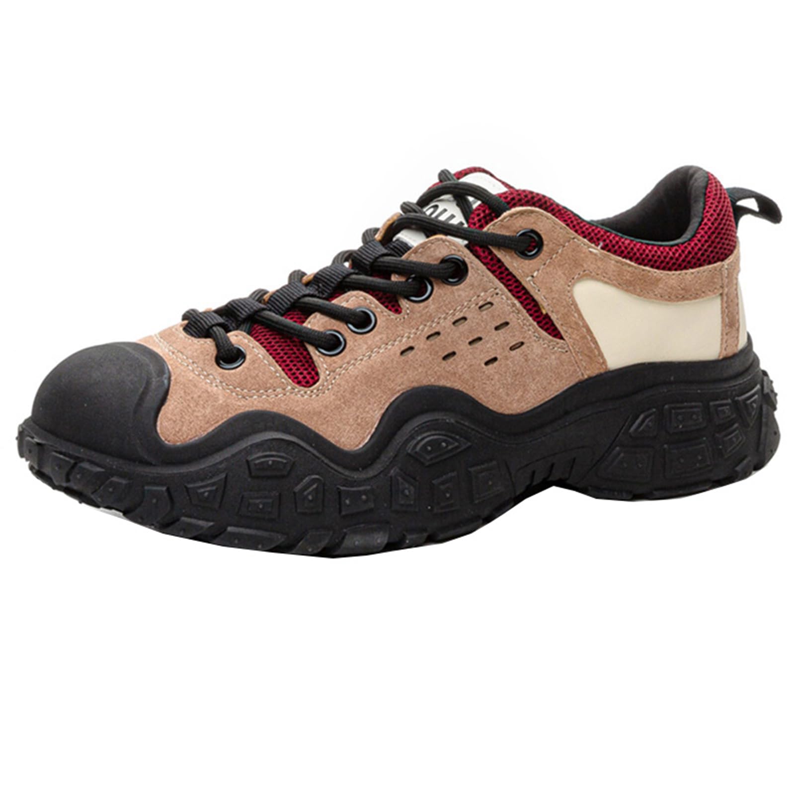 Cocey Women's Flexible Leather Vintage Hiking Shoes - Round Toe, Lace-up, Rubber Sole, Wine Red, 7