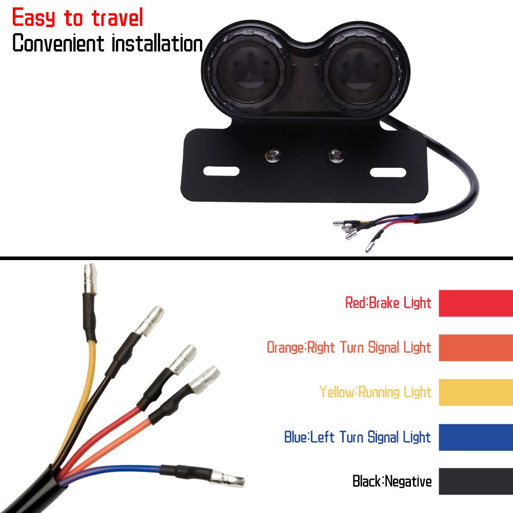 Rich Choices 40W 40LEDs Motorcycle Tail Light Integrated Driving&Brake Light Turn Signal Lamp With License Plate Bracket Compatible with Honda Harley Yamaha Suzuki Kawasaki