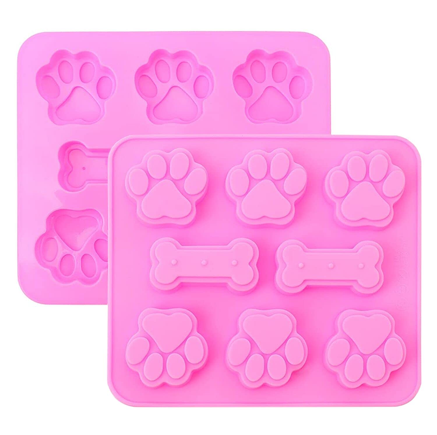 BREEZO 2PCS Silicone Cake Moulds, Cat Paw & Bone Shaped 2 in 1 Silicone Chocolate Molds, Reusable Ice Cube Trays, Candy, Gummy, Jelly, Soap Molds DIY, Cookies Molds for Pets and Kids (8-Cavity)