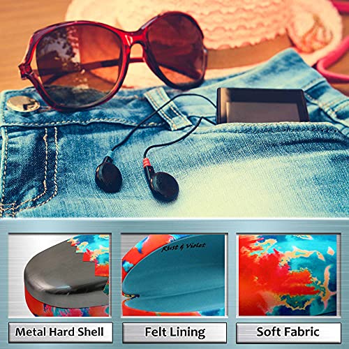Image of Large Curved Sunglasses Case - Women Hard Shell Glasses Holder - XL Large Eyeglass Case with Pouch &Cloth