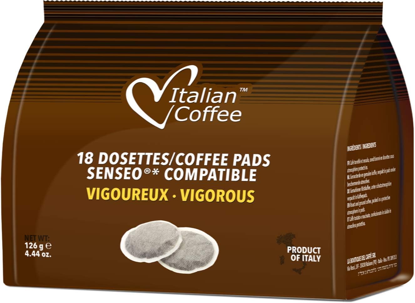 Senseo Compatible Italian Coffee x 18 pads (Vigorous)