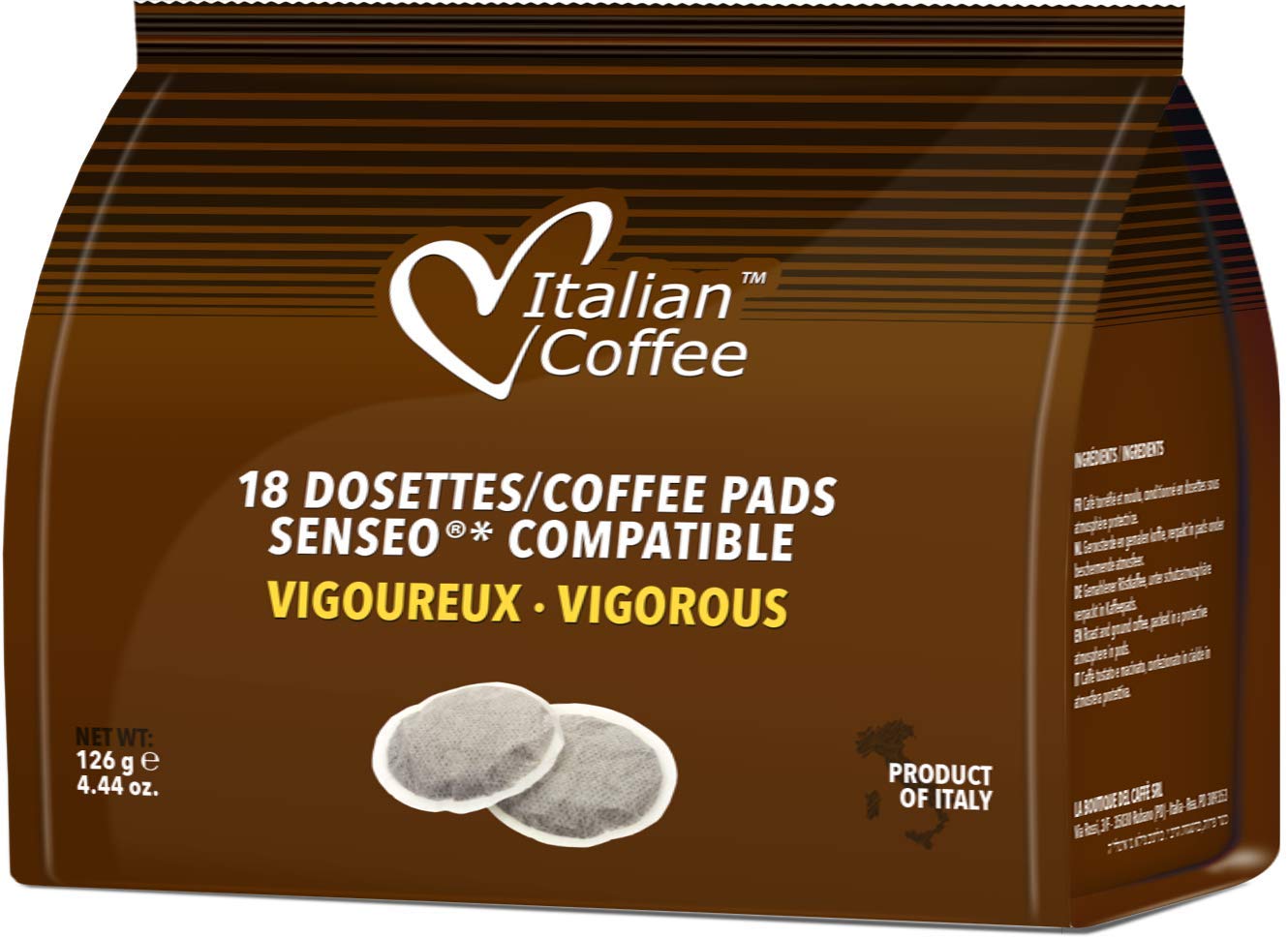 Italian Coffee For Espresso Lovers Italian Coffee pads compatible with Senseo (Vigorous, 180 Pads)