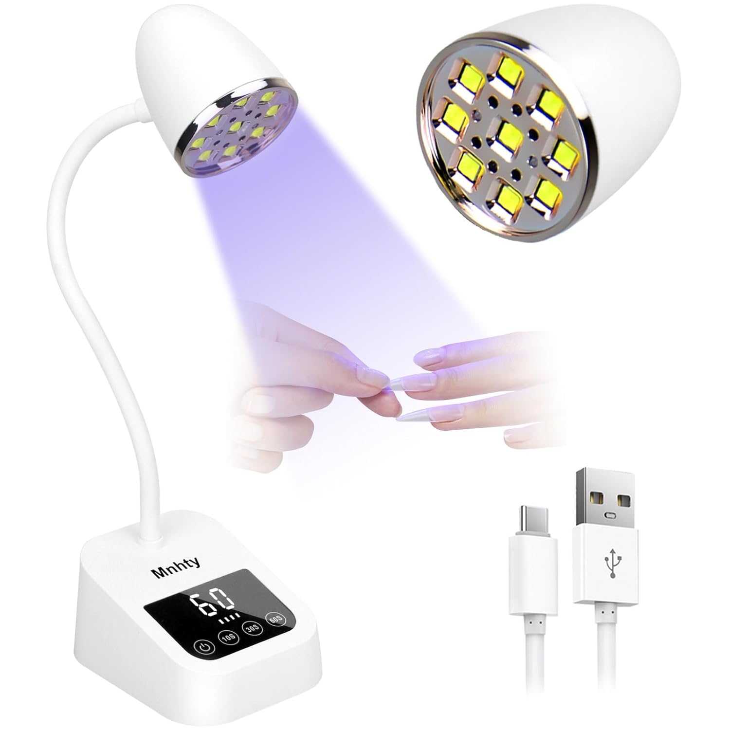 U V LED Nail Lamp, Goose Neck Flash Cure Lamp 27W Rechargeable Mini U V Light for Gel Nails, Cordless Flash Cure Light with 3 Timers&Sensor, Fast Curing Gooseneck Lamps for Gel X, Snow White Snow White L