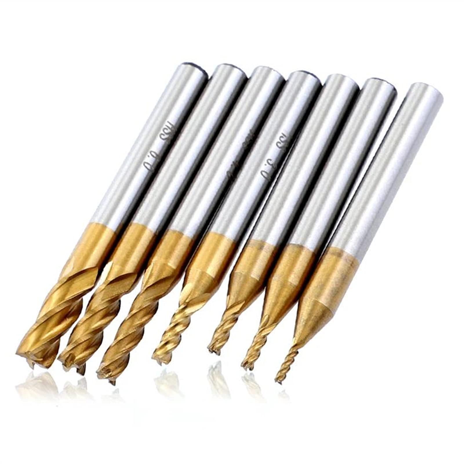 DINGGUANGHE-CUP 7PCS 1.5-6mm Titanium Coated 4 Flute End Mills Cutter HRC63 CNC Drill Bit Milling Cutter Set for Cutting Wood Steel Steel