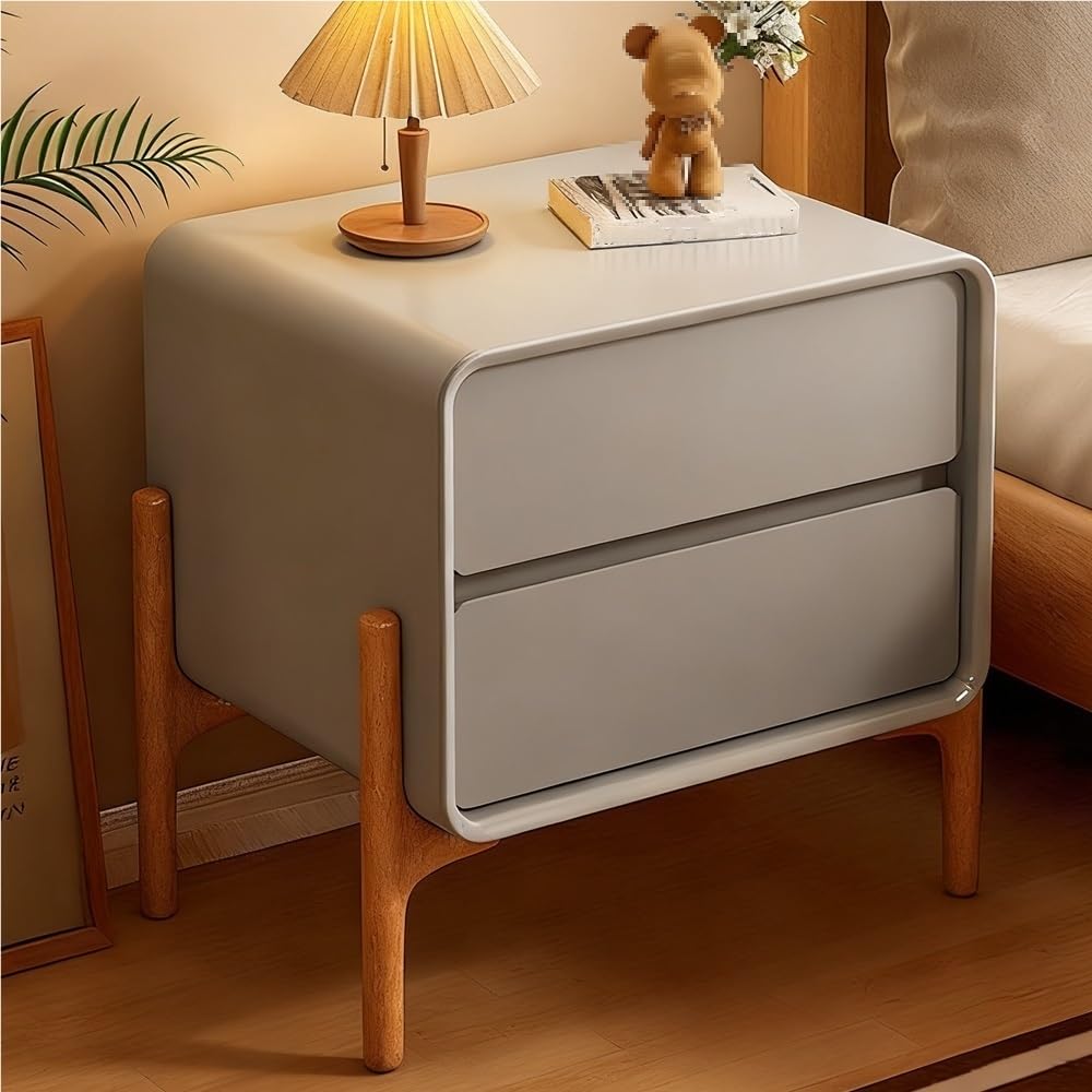 Wooden with 2-Drawer, Multifunctional Bedside Table for Bedroom, Living Room, Practical End Storage, Modern Minimalist Style Accent Side Table(Gray,45cm-17.7in)