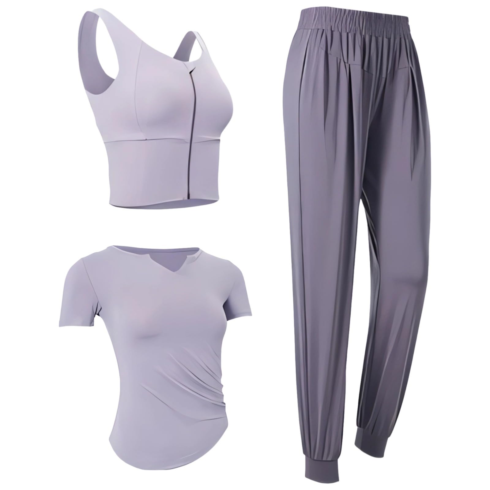 Set da allenamento da donna XXL, include canottiera, maglietta con orlo a nodo e pantaloni a vita alta per 135-150, abbigliamento sportivo ad asciugatura rapida,