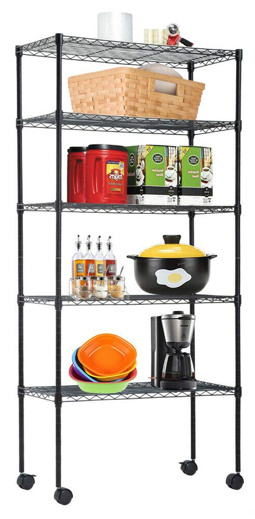 Heavy Duty 5 Tier Shelf Wire Shelving Unit NSF Wire Shelf Metal Large Storage Shelves Height Adjustable Utility for Garage Kitchen Office Commercial Shelving Steel Layer Shelf - Black (60"x30"x14")
