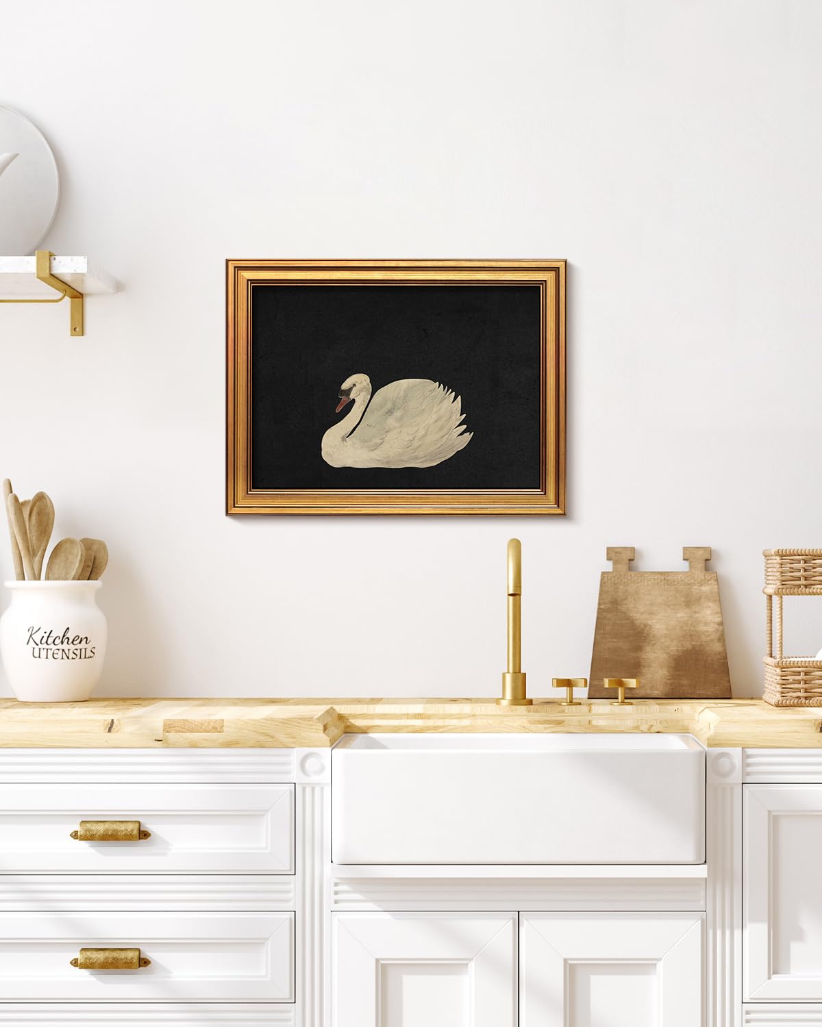 Goud ingelijste vintage muurkunst voor woonkamer, Grace Swan Art