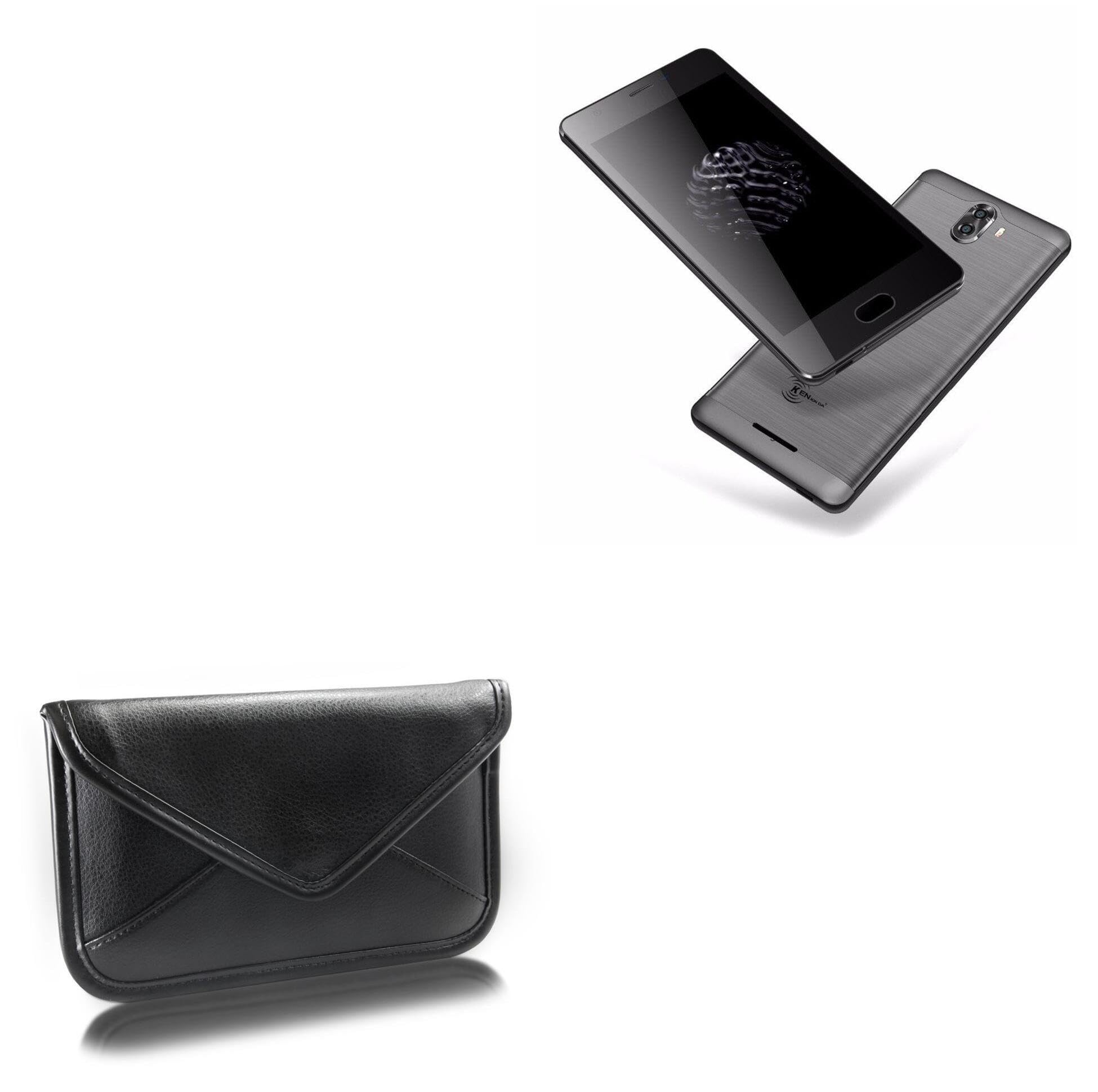 BoxWave Case Compatible with Kenxinda S6 - Elite Leather Messenger Pouch, Synthetic Leather Cover Case Envelope Design - Jet Black