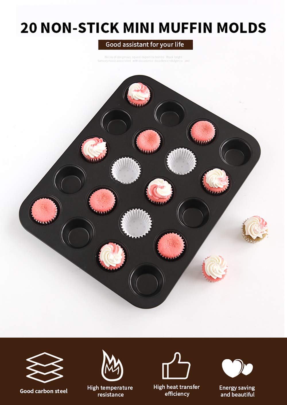 BAtlam Backset, Kuchenformen, Backblech Antihaftbeschichtung, 20 aufeinanderfolgende Tassen Antihaft-Muffin-Kuchenform Backformen Brotform Muffinform Haushaltsbackform