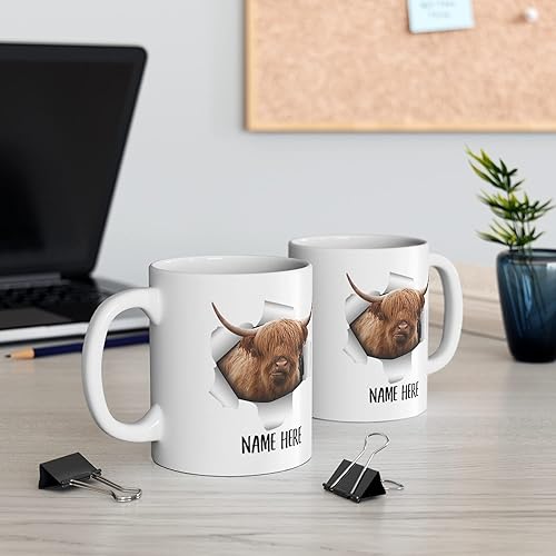 Miniatura 5 de Divertida taza de café blanca personalizada con nombre de vaca escocesa de las tierras altas de 11 onzas