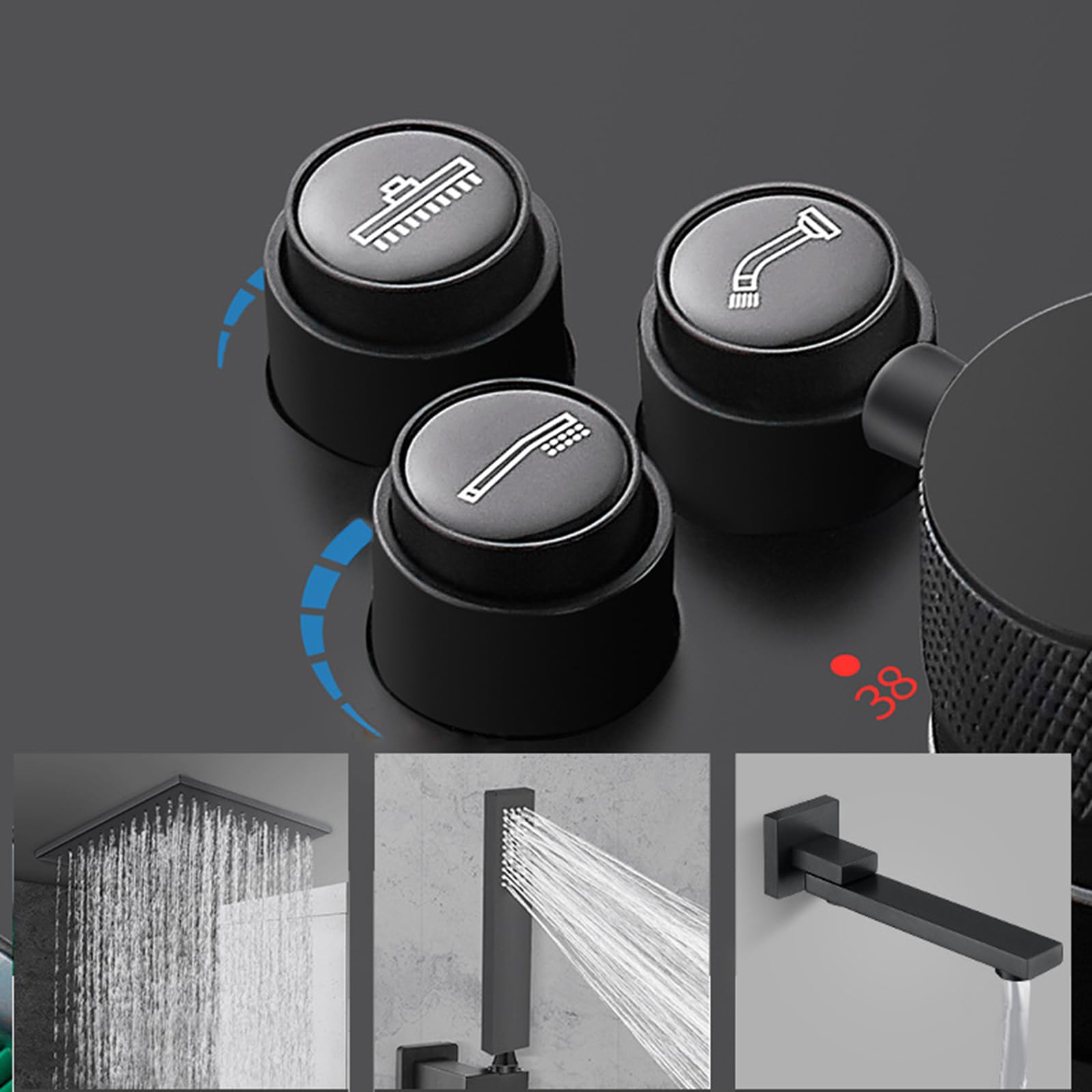 Amazon.co.jp: シャワーシステム サーモスタット ブラック コンシール