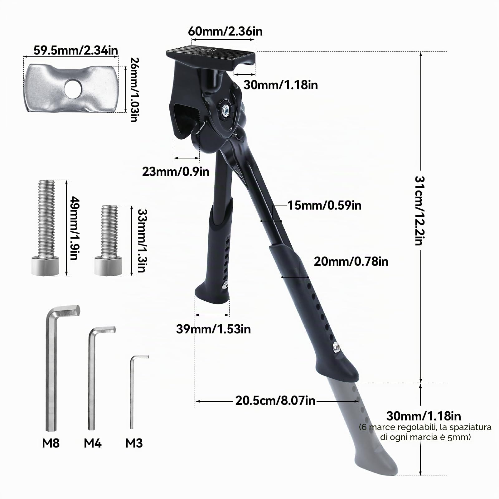 Cavalletto Bici Robusto, Cavalletto per Bicicletta in Alluminio, Cavalletto Posteriore Bici Regolabile, Porta Bici da Terra per Bici da 20-28 Pollici