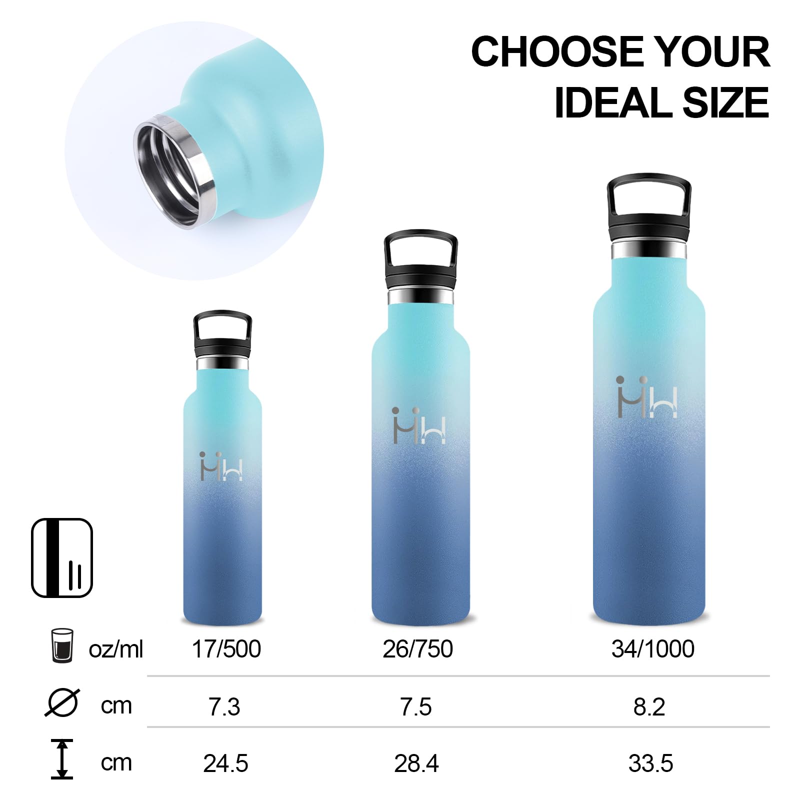 Grsta Borraccia Termica, Borraccia 1 litro, Senza BPA, 18/8 Acciaio Inox, Con filtro e Cannuccia, Mantiene Caldo per 12 Ore/Freddo 24 Ore, Borracce per Fitness, Corsa, Sportivo