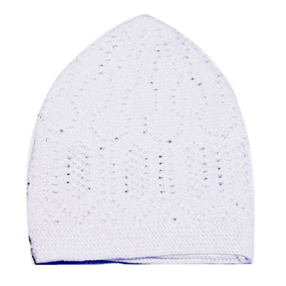 Plain White Cotton Open-Knit Turkish Muslim Islamic Kufi Hat Taqiya Takke Kofia Skull Cap (Medium)