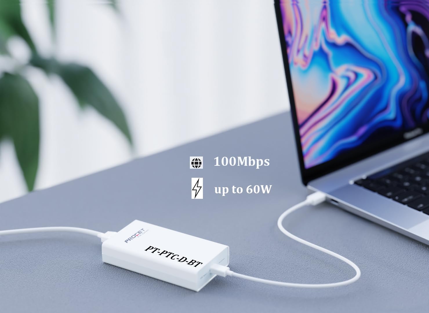PROCET 60 W adapter PoE do USB C z siecią 100 Mbps, IEEE802.3bt do tabletów, laptopów, PoS, Digital Signage, wyświetlacza USB-C