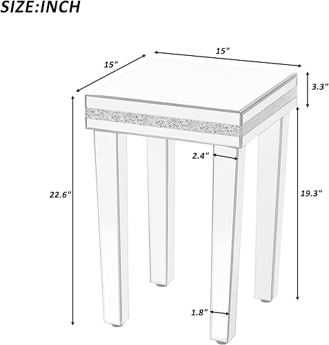 Miniatura 2 de Mesa auxiliar moderna de cristal con espejo, mesa auxiliar con diseño de cristal y patas de altura ajustable, fácil montaje para sala de estar y