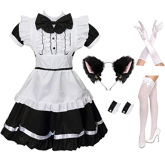 GRAJTCIN Women's Sissy Maid Outfit Furry Cat Ear Lolita Dress Anime