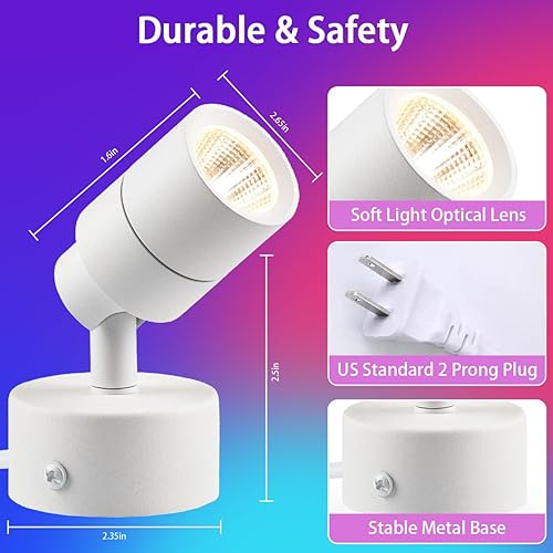 Miniatura 6 de EAGLOD Foco LED multiusos moderno para escritorio o montaje en pared, luz LED portátil con interruptor de encendidoapagado, bombilla GU10 cable