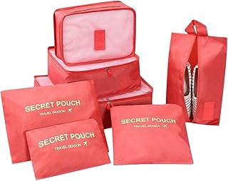 DoGeek Packing Cubes Koffer Organizer Kleidertaschen 7-teilig Packwürfel Verpackungswürfel Gepäck Aufbewahrung Taschen, Rot