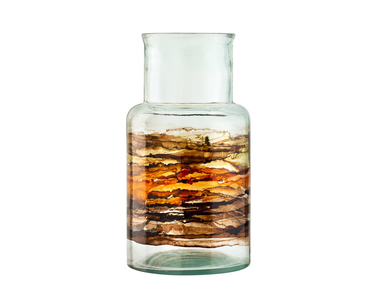 H&h Noa Vase in Recycled Glass Decorated Brown H 28 cm