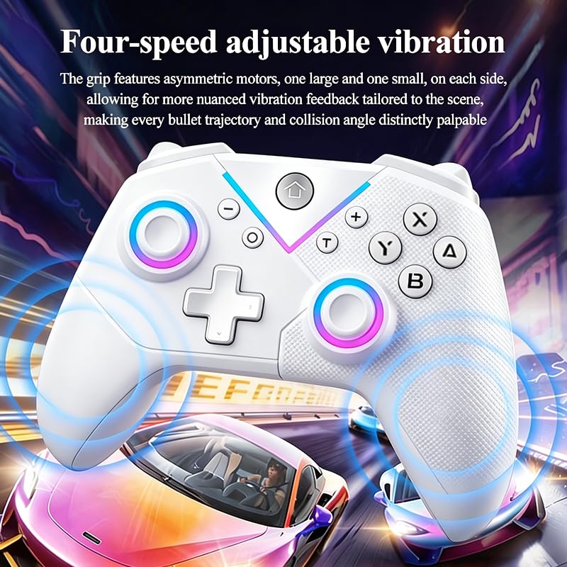 Ahuamty Wireless Bluetooth Controller for Switch 2/Switch/PC/Android/IOS/Steam, Hall Effect Joysticks & Triggers for Zero Drift, 6-Axis Motion Control with RGB, Turbo & Macro