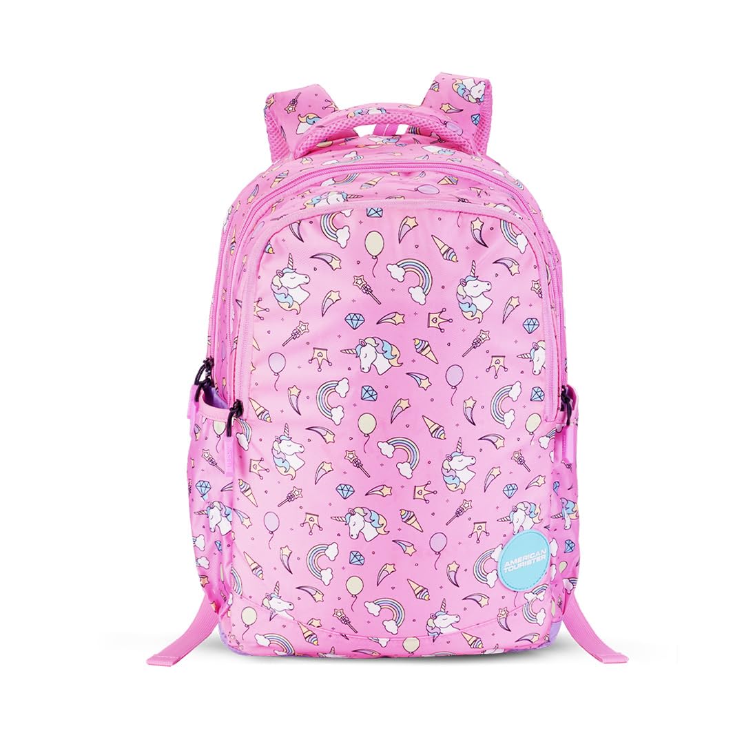 Starlet, 25.5L Volume 3 Compartment School Backpack with Front Organizer and Spacious Interiors for Girls & Women - Unicorn Tales,Multicolor