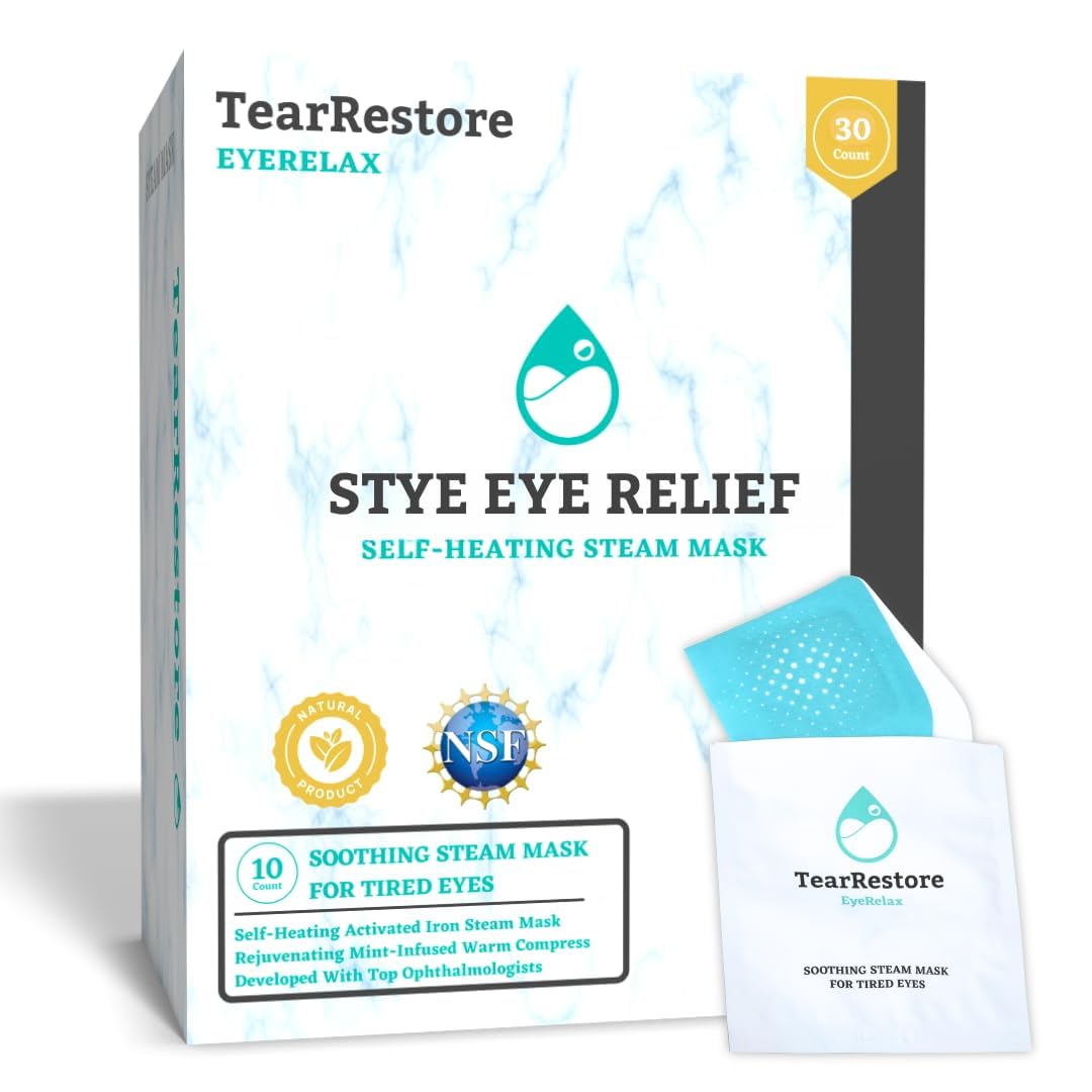 TearRestore EyeRelax Stye Eye Relief Mint-Infused Heated Eye Mask Steam Warm Compress for Overnight Eye Comfort Dry Tired