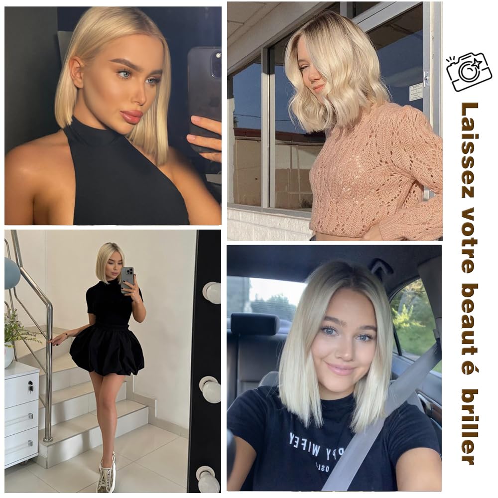 Perruque Bob Court Densité 180% - Cheveux Humains Teinture Balayage Salon Lune Cendrée Ombre Racinaire, Dentelle Nude Améliorée 13x4, Résistante à la Chaleur & Flexibilité de Séparation