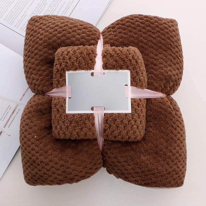 2-Piece Coral Fleece Textured Bath Towel Set Multi-Use Towels for Daily Bathing Drying and Home Use Brown