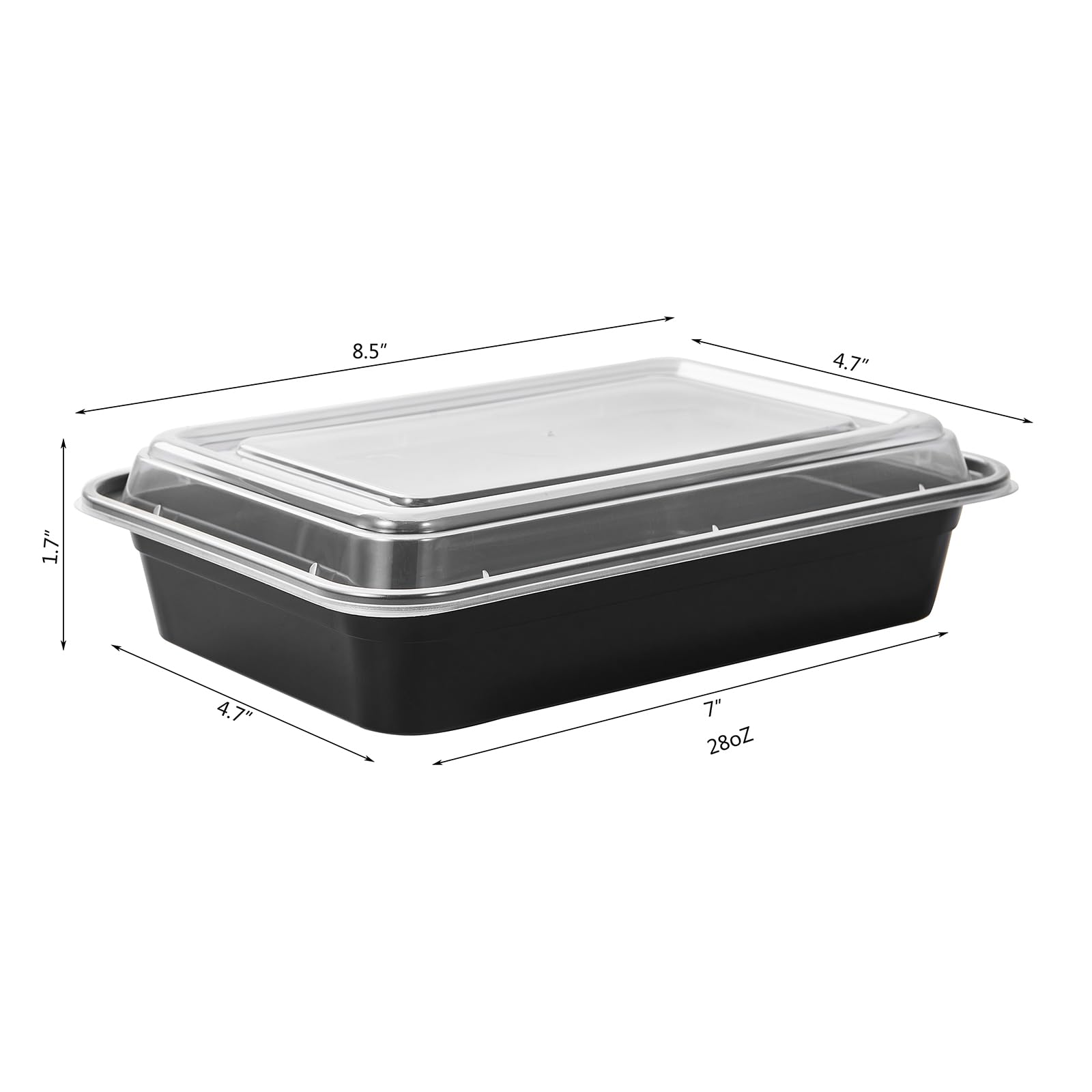 Jaluxing Frischhaltedosen aus Kunststoff mit Deckel, 800 ml, 1 Fach, schwarz, rechteckig, für unterwegs, BPA-frei, mikrowellengeeignet, gefriergeeignet, stapelbar, 150 Stück
