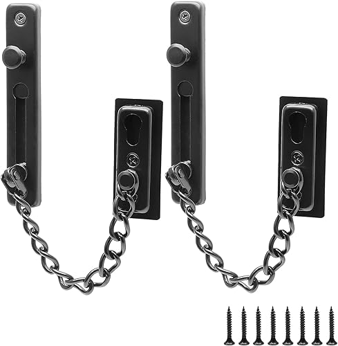 Paquete de 2 cerraduras de cadena de puerta con resorte, protector de cadena de seguridad de acero inoxidable, cerradura de prensa antirrobo para
