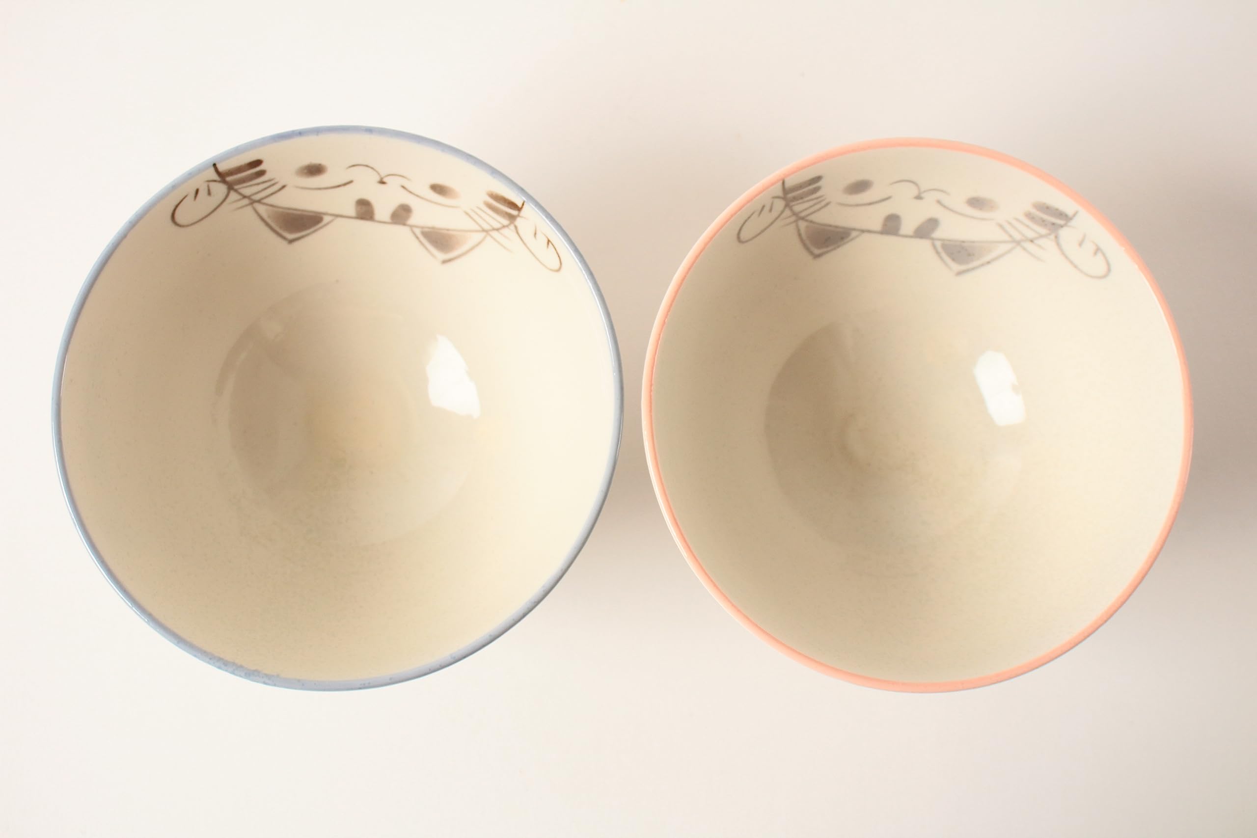 Mino ware Coppia di Ceramiche Giapponesi Ciotola di Riso Smailing Gatti Blu & Rosa made in Japan (Giappone Import) MIG010