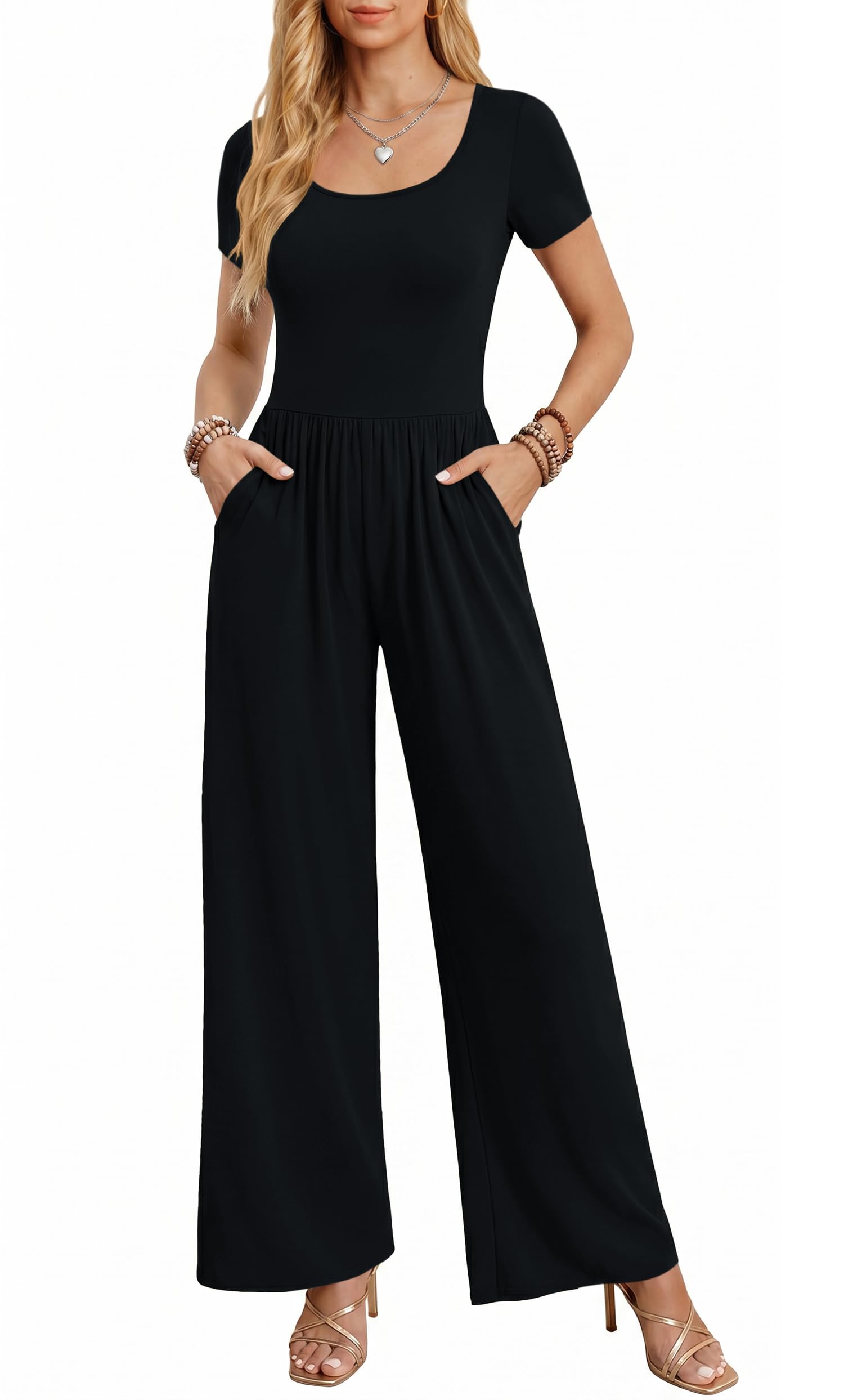 ekouaer Summer Jumpsuits for Women Short Sleeve Wide Leg Romper Casual Square Neck Jumper 2026 One Piece Overalls with Pocket-picture-30