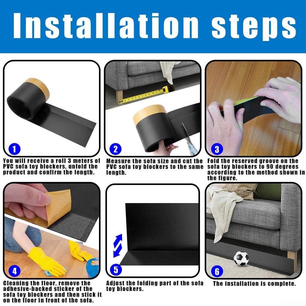 Bloccaggio sotto il divano, tagliabile in PVC, bloccante sotto il letto, bloccanti per mobili, giocattoli per divano, barriera per pavimento per sotto il letto (trasparente)