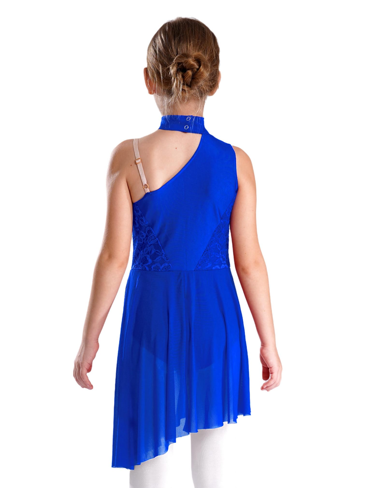 easyforever Kids Girls Sleeveless One Shoulder Lyrical Ballet Modern Dance Dress Gymnastics Leotard Dress Dancewear Blue 8 Years