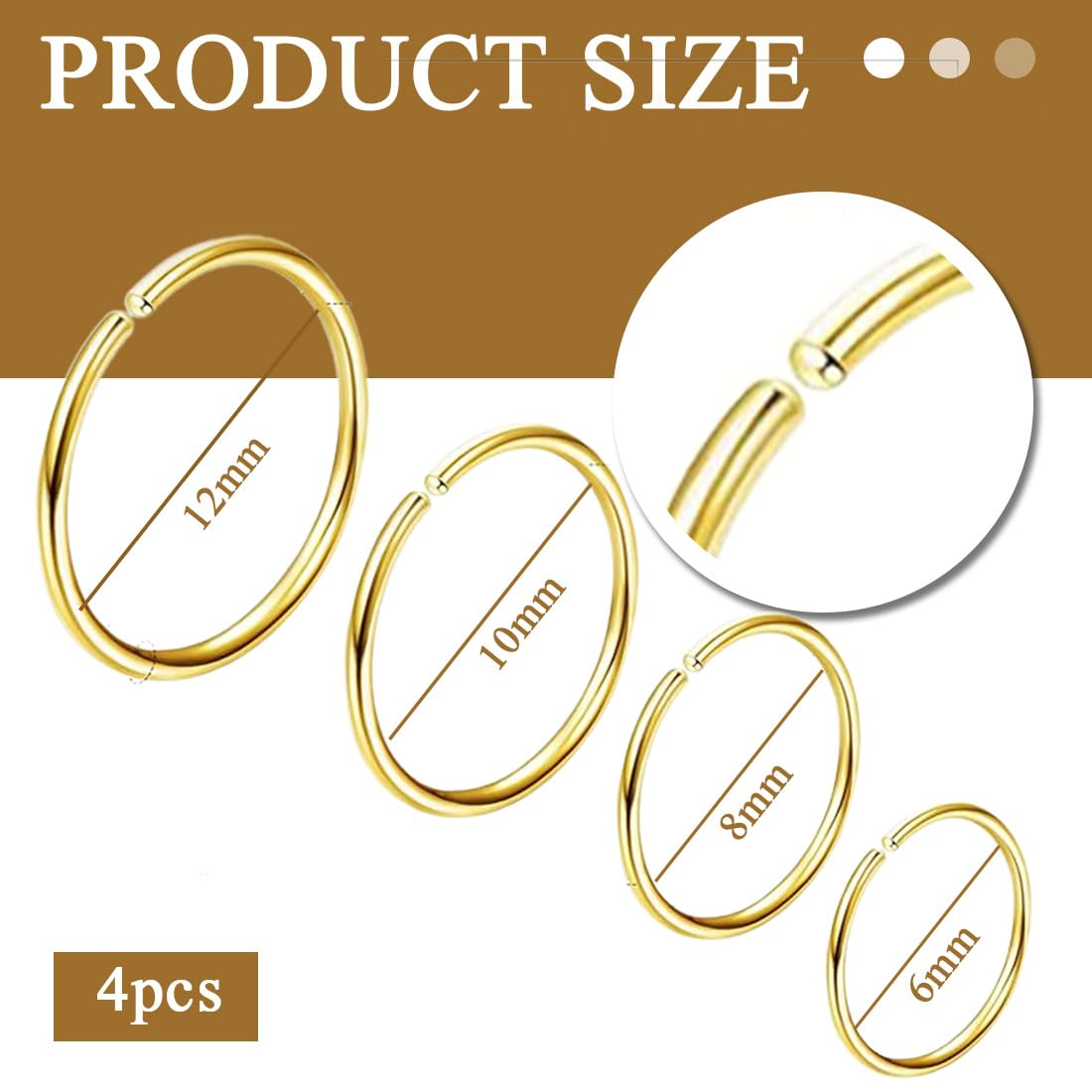 8 Pcs Acero Quirúrgico Piercings Nariz Septum Piercing 16G Segmento Anillo Cuerpo Piercing Nariz Aro Labio Anillos Cartílago Concha Helix Pendientes para Mujeres Hombres 6/8/10/12/14mm — view 2