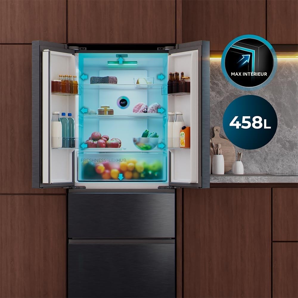 Cecotec Réfrigérateur Porte Française Total No Frost Bolero CoolMarket F2D 403 Inox E, Extra Capacité Max 403 L, Hauteur 170 cm et 70 cm Largeur, Tiroir FreshNessFlexHub, Compresseur Inverter