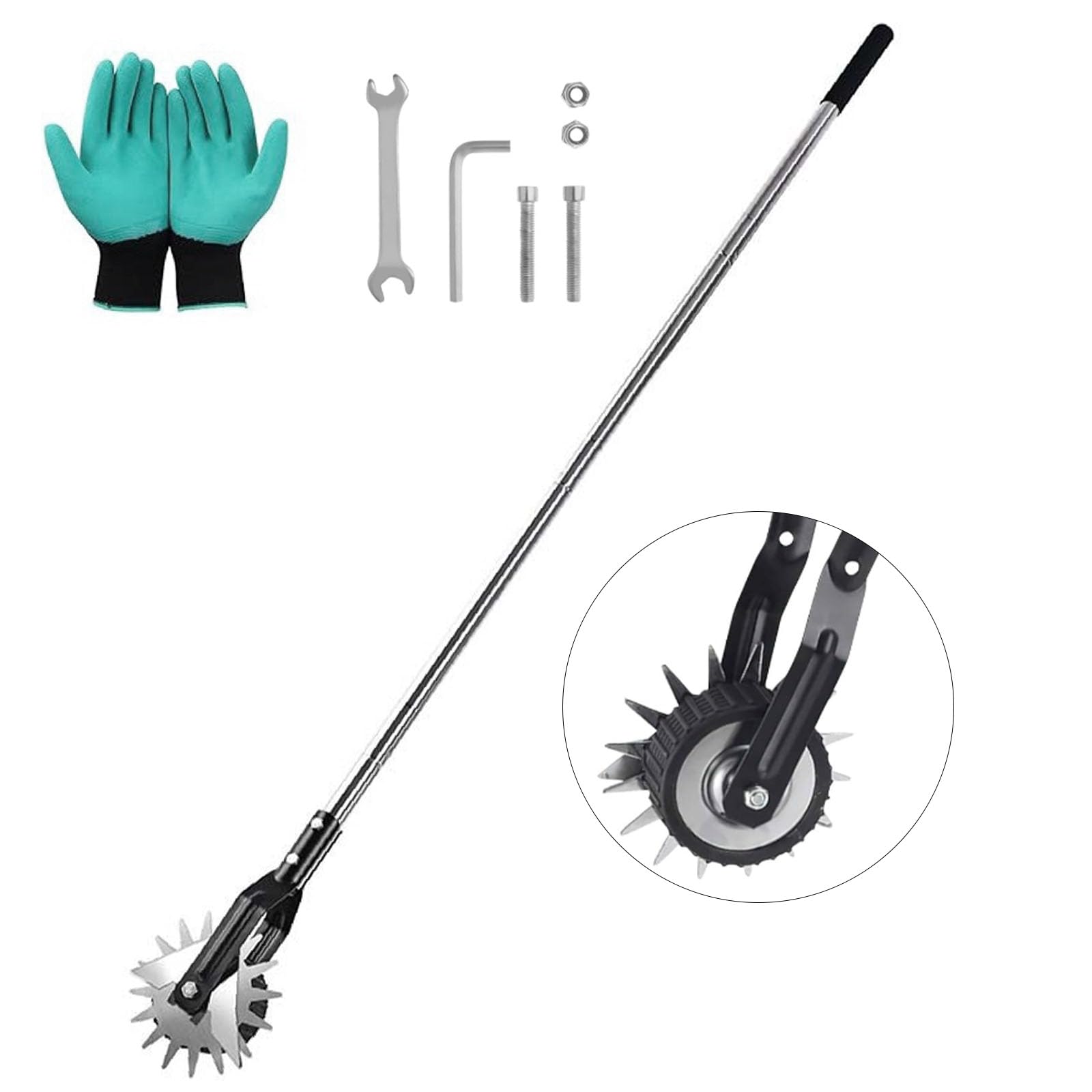 Tagliabordi da 13 pezzi con guanti, manico in acciaio inox, tagliabordi con manico, tagliabordi manuale con lunghezza regolabile, per marciapiedi Wheel Rotary Edger