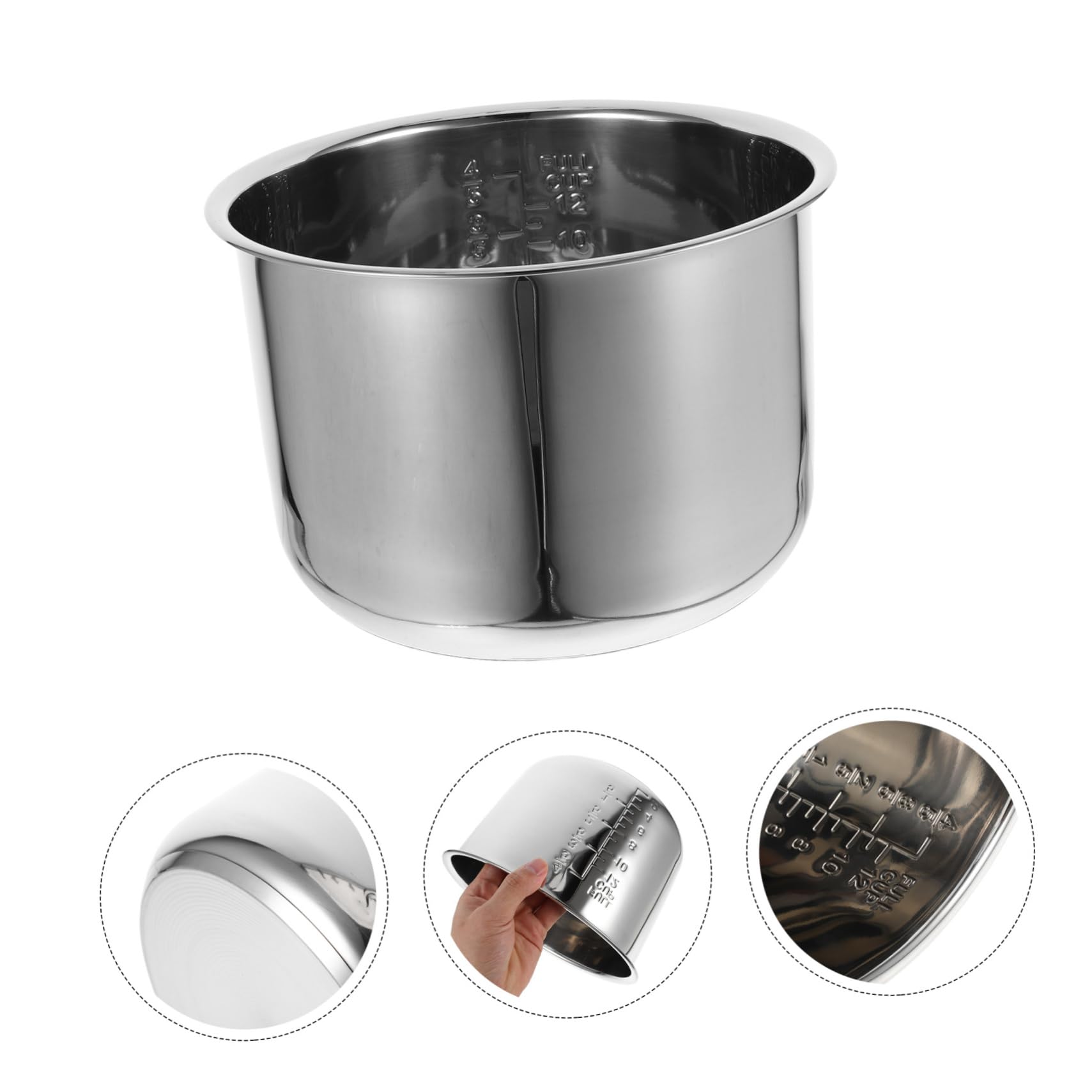Zerodeko Olla Interior Acero Inoxidable 9.44X9.44X6.29In Repuesto Universal Para Arrocera 6L Compatible Cocina Familiar Vapor Hervir Gachas