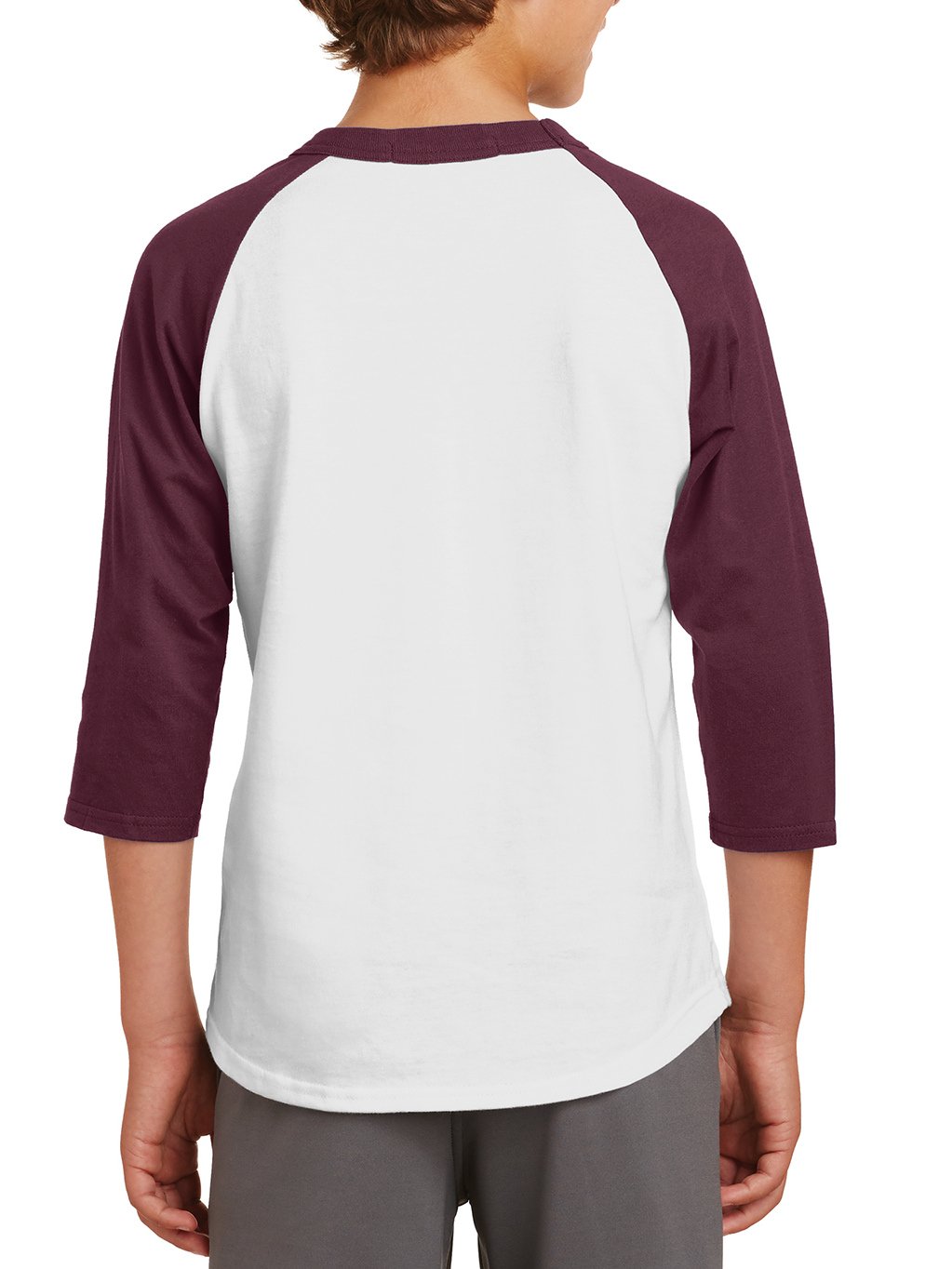Youth 3/4 Sleeves Colorblock Raglan Baseball Soft Jersey White/Maroon YT200 S