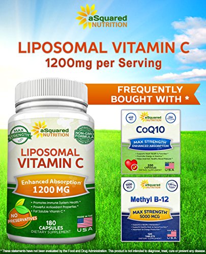 Liposomal Vitamin C - 1200mg Supplement - 180 Capsules - High Absorption VIT C Ascorbic Acid Pills - Liposome Encapsulated - Supports Immune System & Collagen Health - Non-GMO - 90 Servings